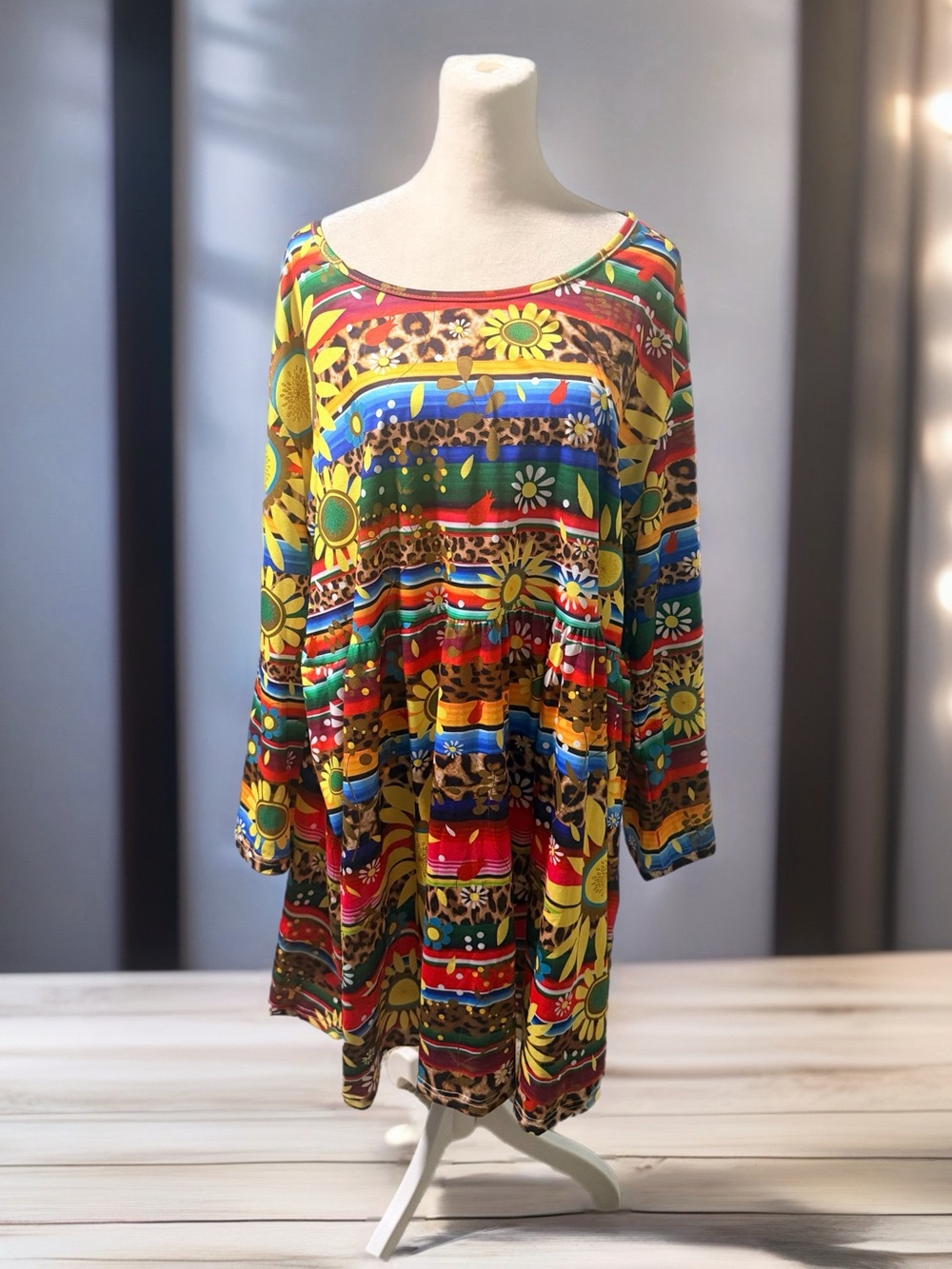Handmade Colorful Floral Stripe Women's Dress
